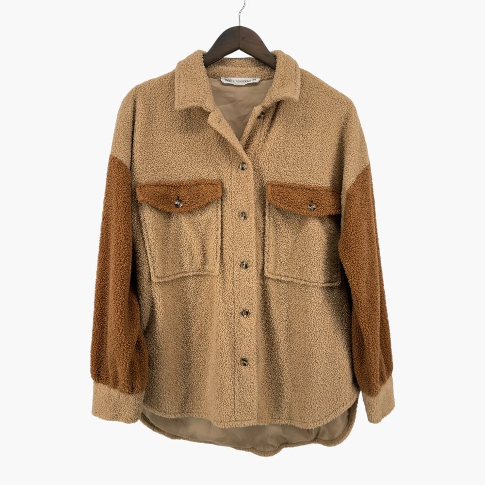 12th Tribe x The Salty Blonde Teddy Brown Color Block Jacket Size Small - Picture 2 of 8